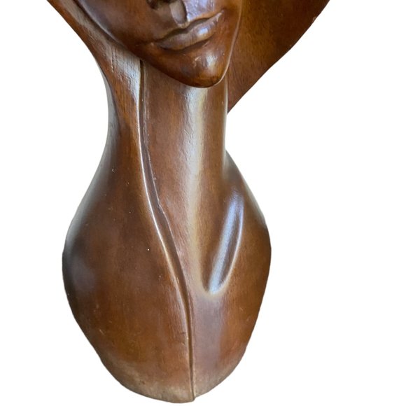 Vintage Mid-Century Art Deco Style Carved Wooden Female Bust Sculpture 11.5" - Picture 3 of 16